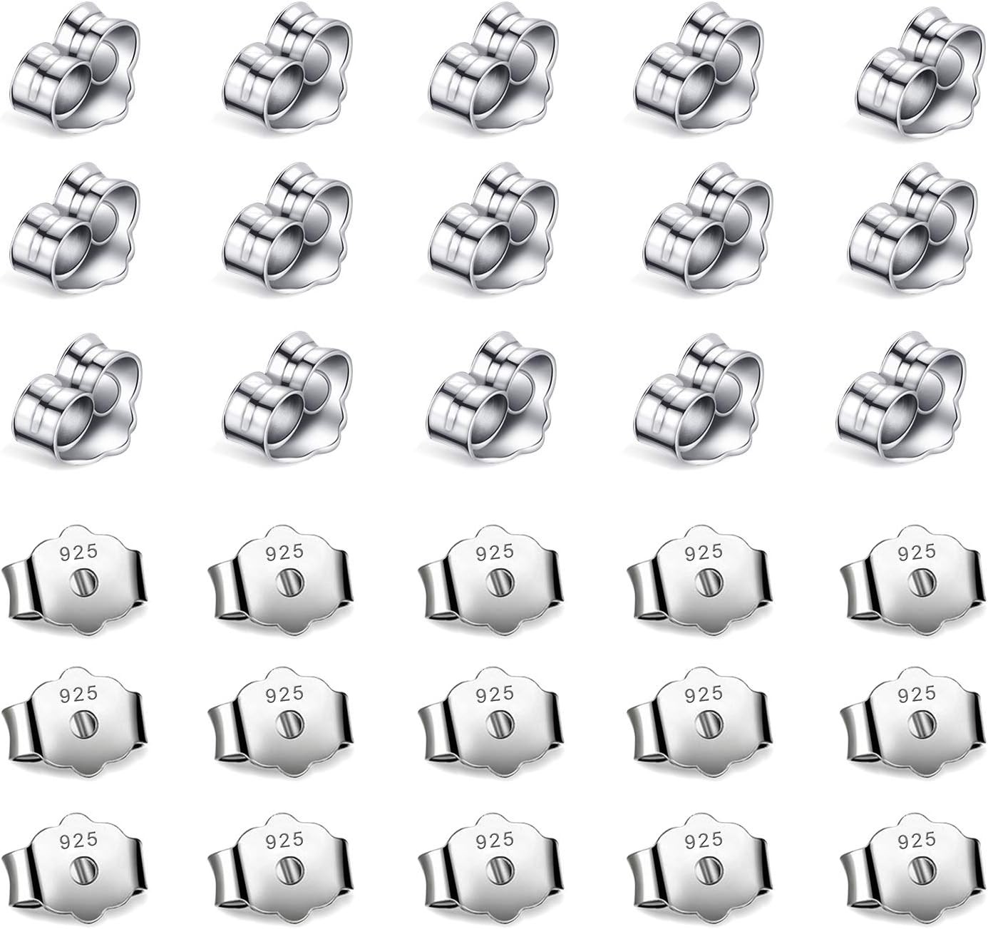 30pcs/15 Pairs Hypoallergenic Earring Backs Replacement,Plated Silver Secure Ear