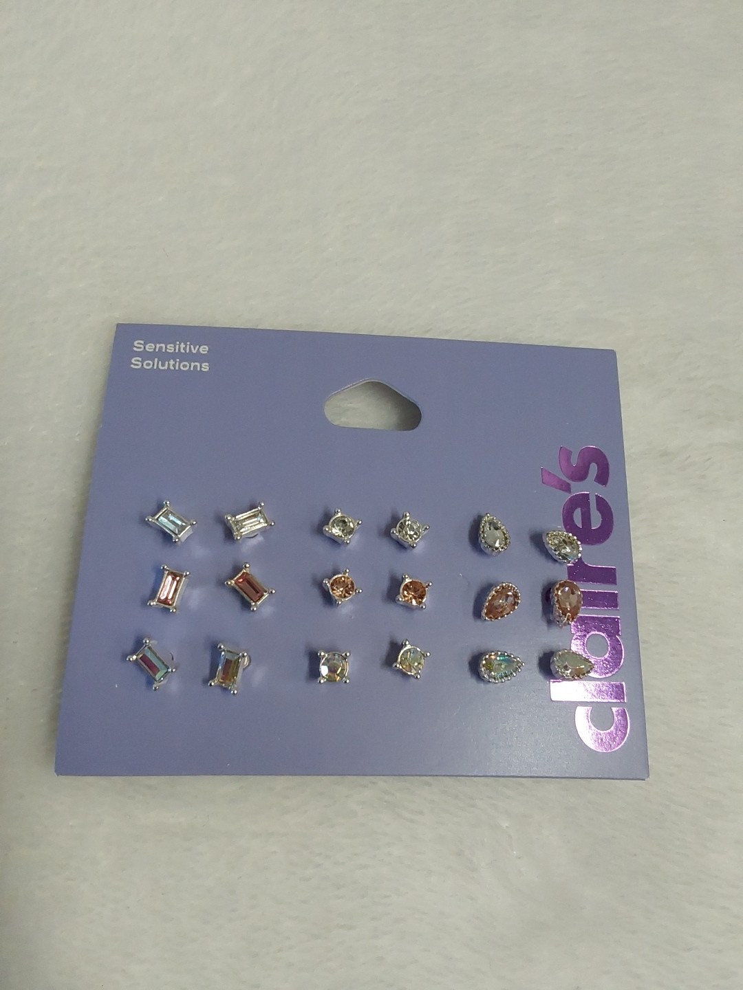 Claire’s Sensitive Solutions Silver Tone (9) Pairs Rhinestone Post Earrings BNWT