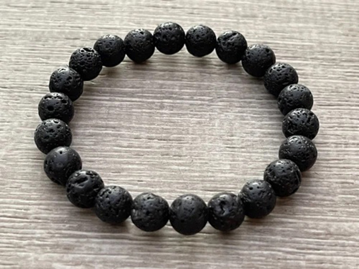 Black Rock Lava Stone Gems Round Beads Stretchy Bracelet 7.5″ 4/6/8/10/12/14mm
