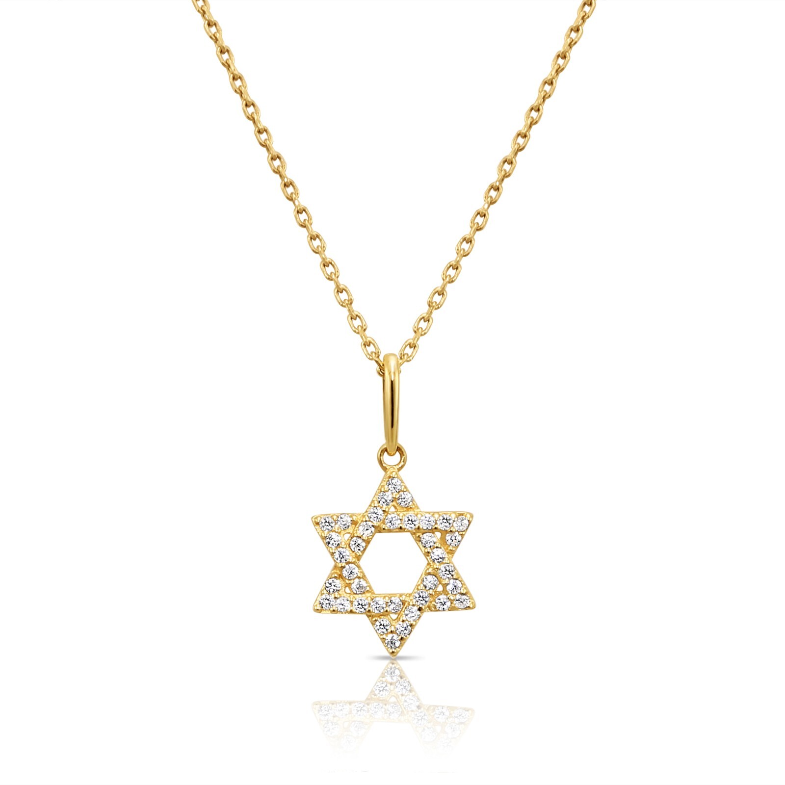 14K Real Solid Yellow Gold Dainty Star of David CZ Pendant Charm Necklace 18 in