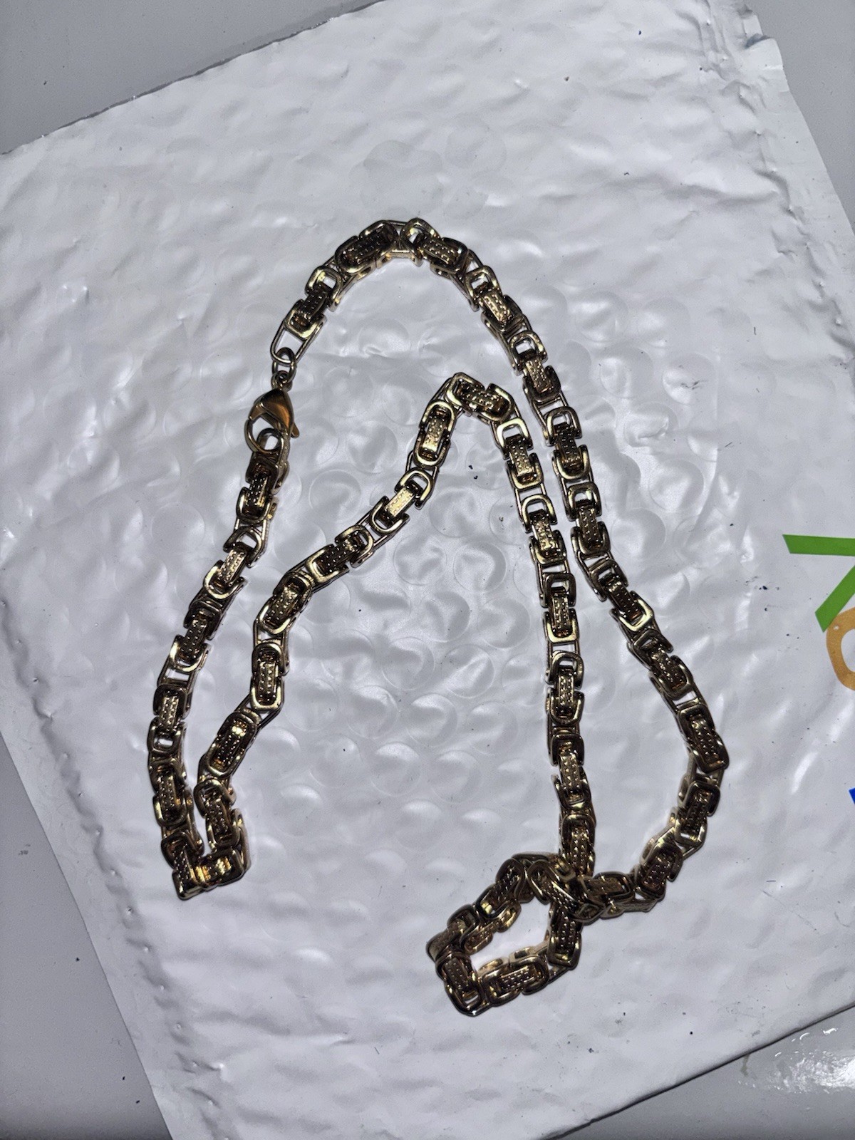 24″ Men’s Stainless Steel 7mm Byzantine Link Necklace.Unisex Gold plated*Box