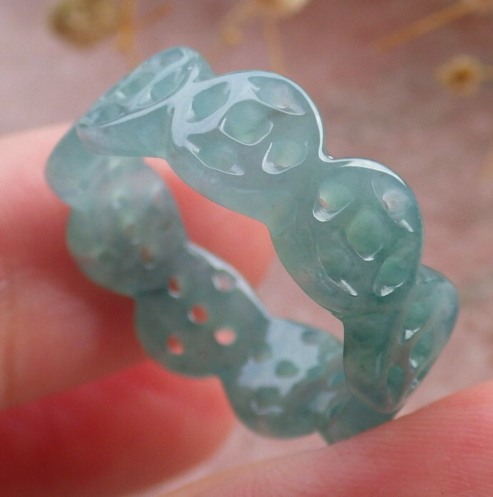 Certified Icy Green Natural A Jadeite Jade Coin Circle Ring NO.8 戒指 111389 TS