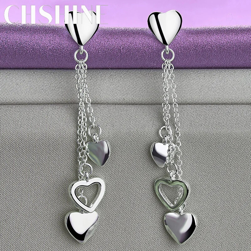 CHSHINE 925 Sterling Silver Solid/Hollow Heart Earrings Fashion Charm Jewelry