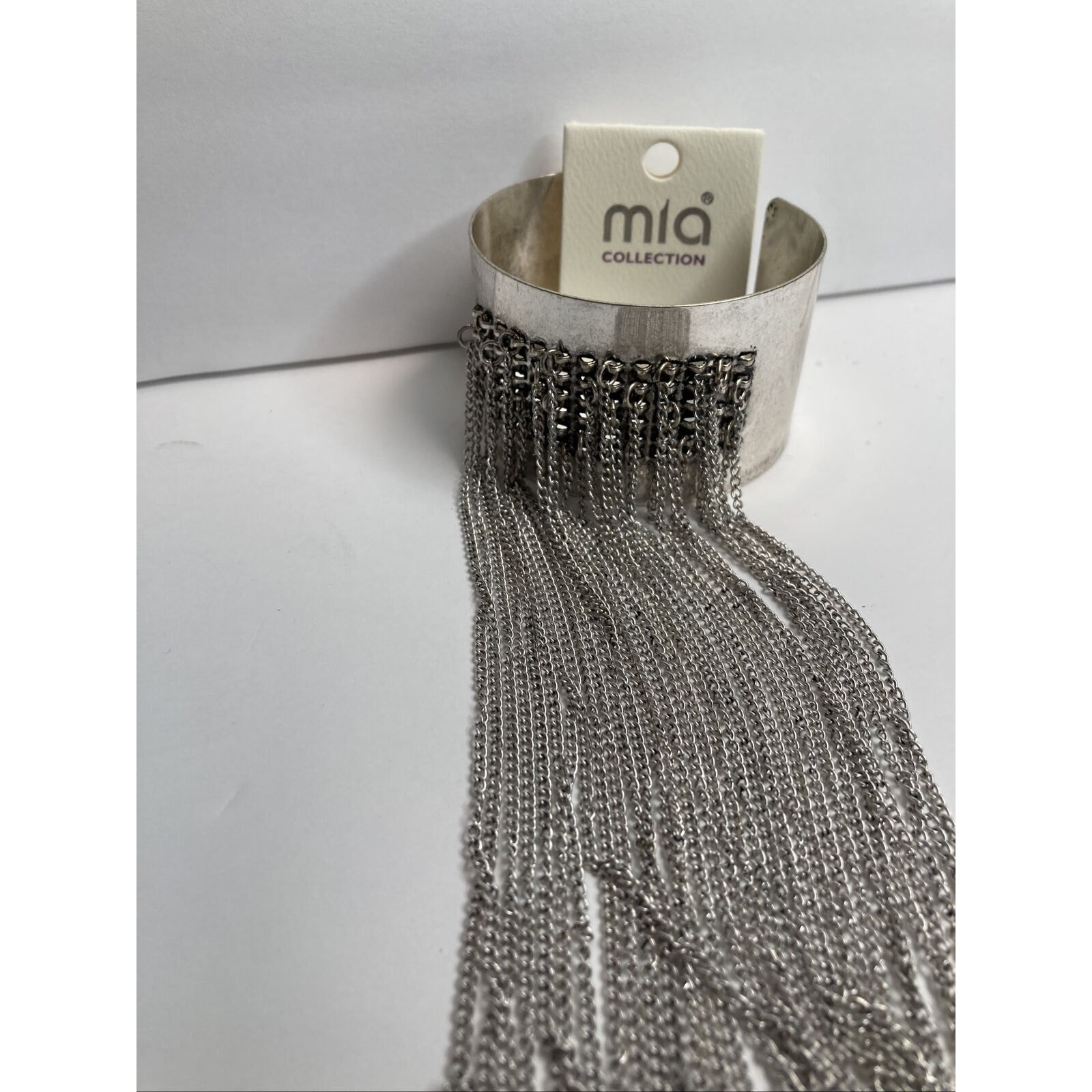 Mia Collection Silver Color Cuff 1.5 Inch Wide Bracelet with Chain Fringe
