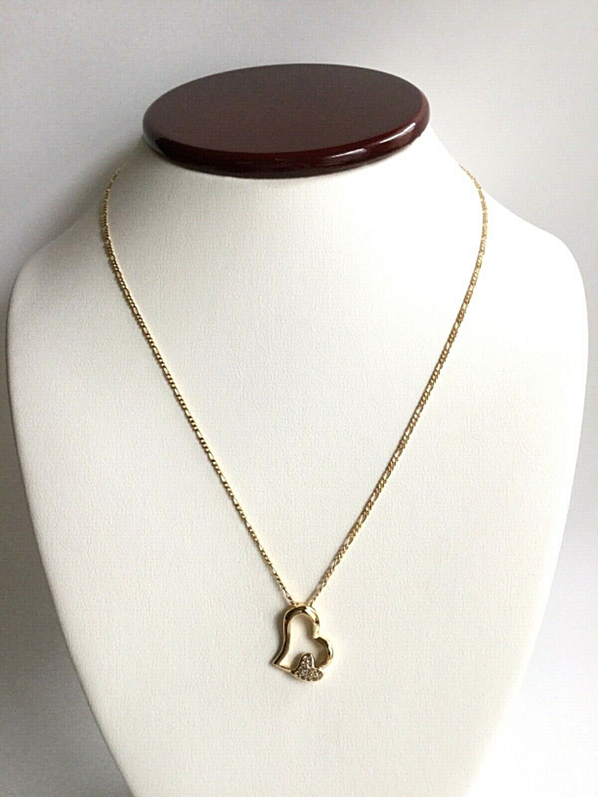 18K GOLD FILLED CZ HEART LOVE NECKLACE 18″ LONG/CADENA DE CORAZON 18″- 18x14mm
