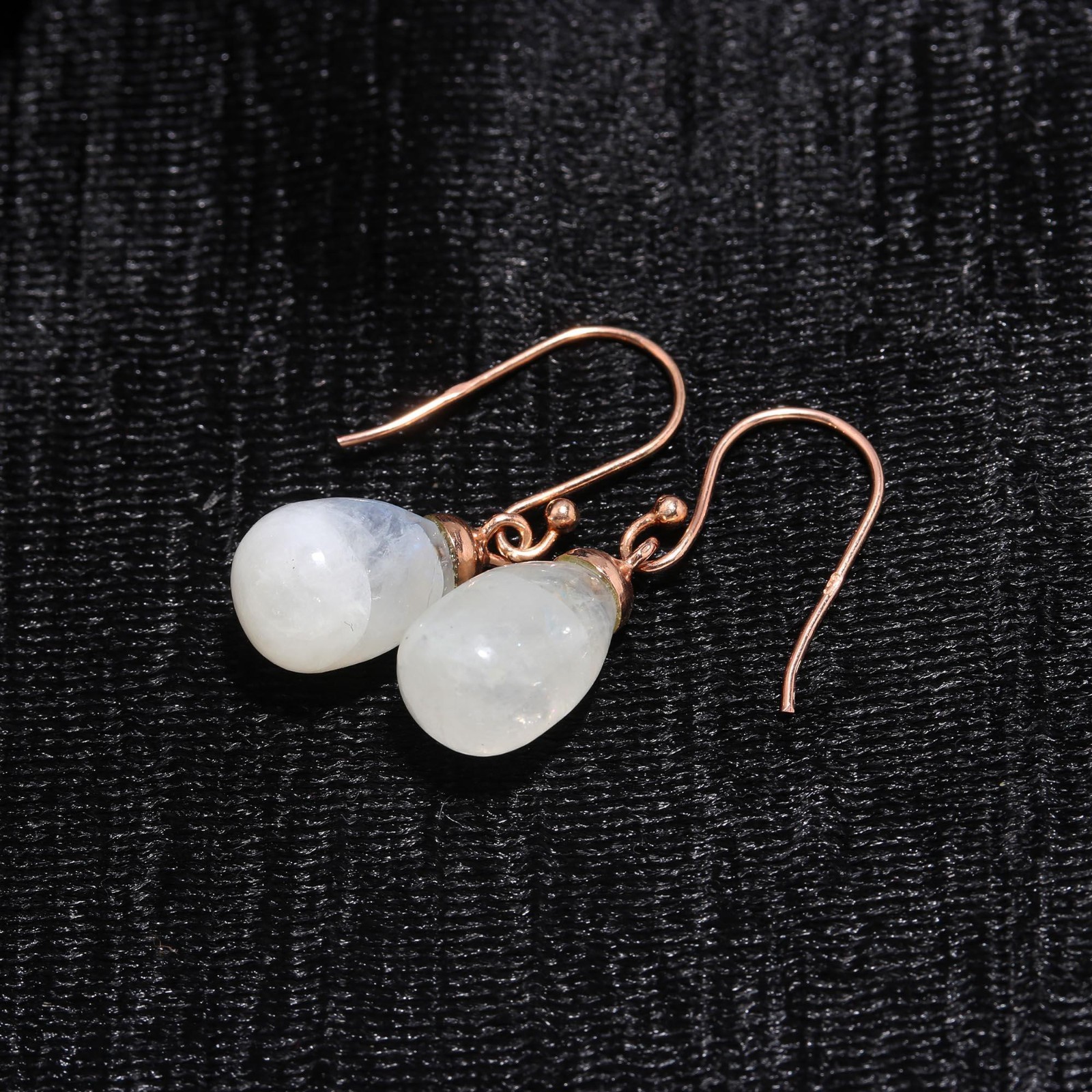 Natural Moonstone Teardrop Dangle Earrings Rose Gold Fill Solid Silver Jewelry