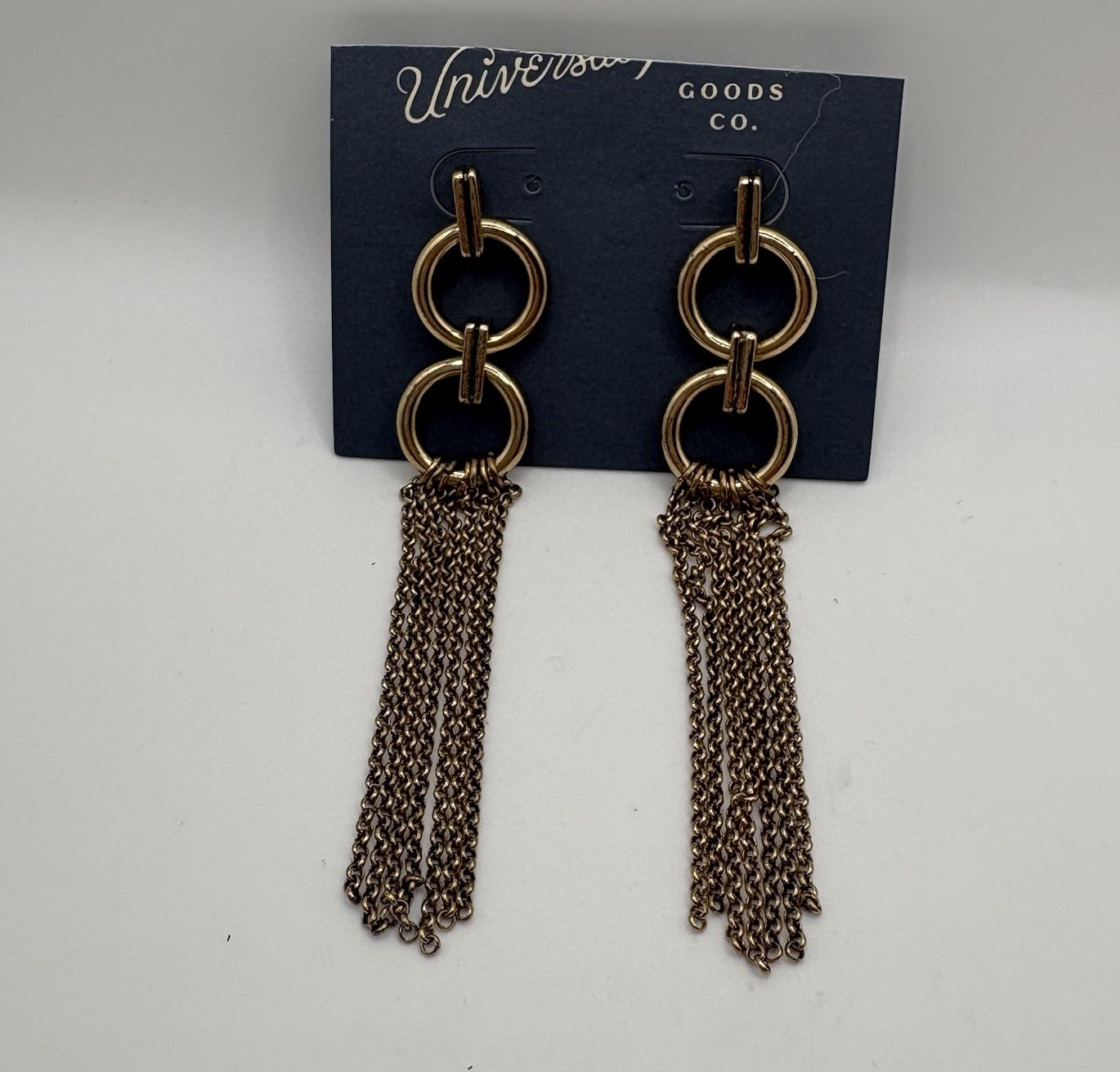 Gold Tone Circle Link Fringe Drop Earrings Universal Thread Target New