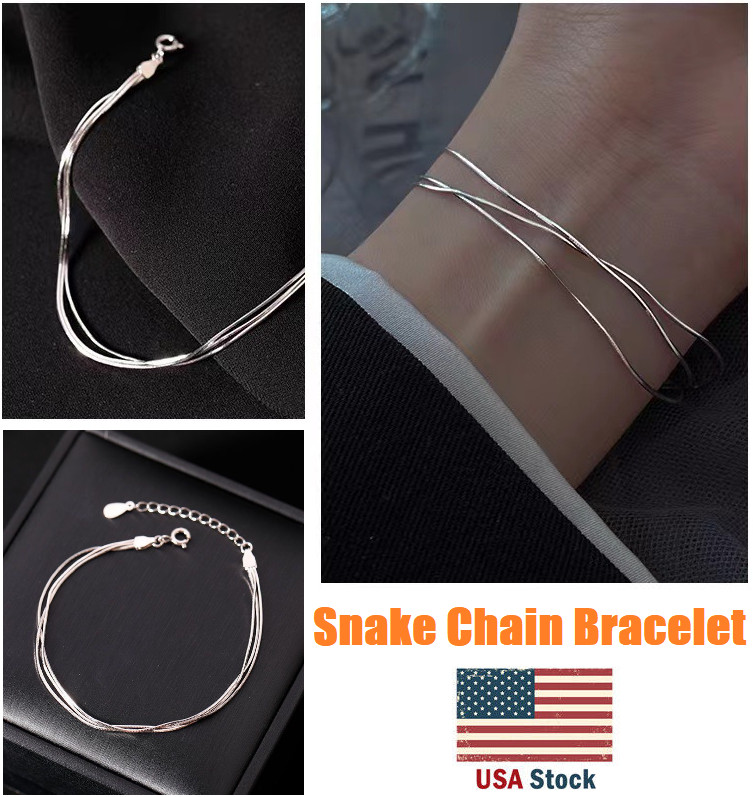 10″ Sterling Silver Multilayer Ankle Bracelets Women Snake Foot Chain Jewelry
