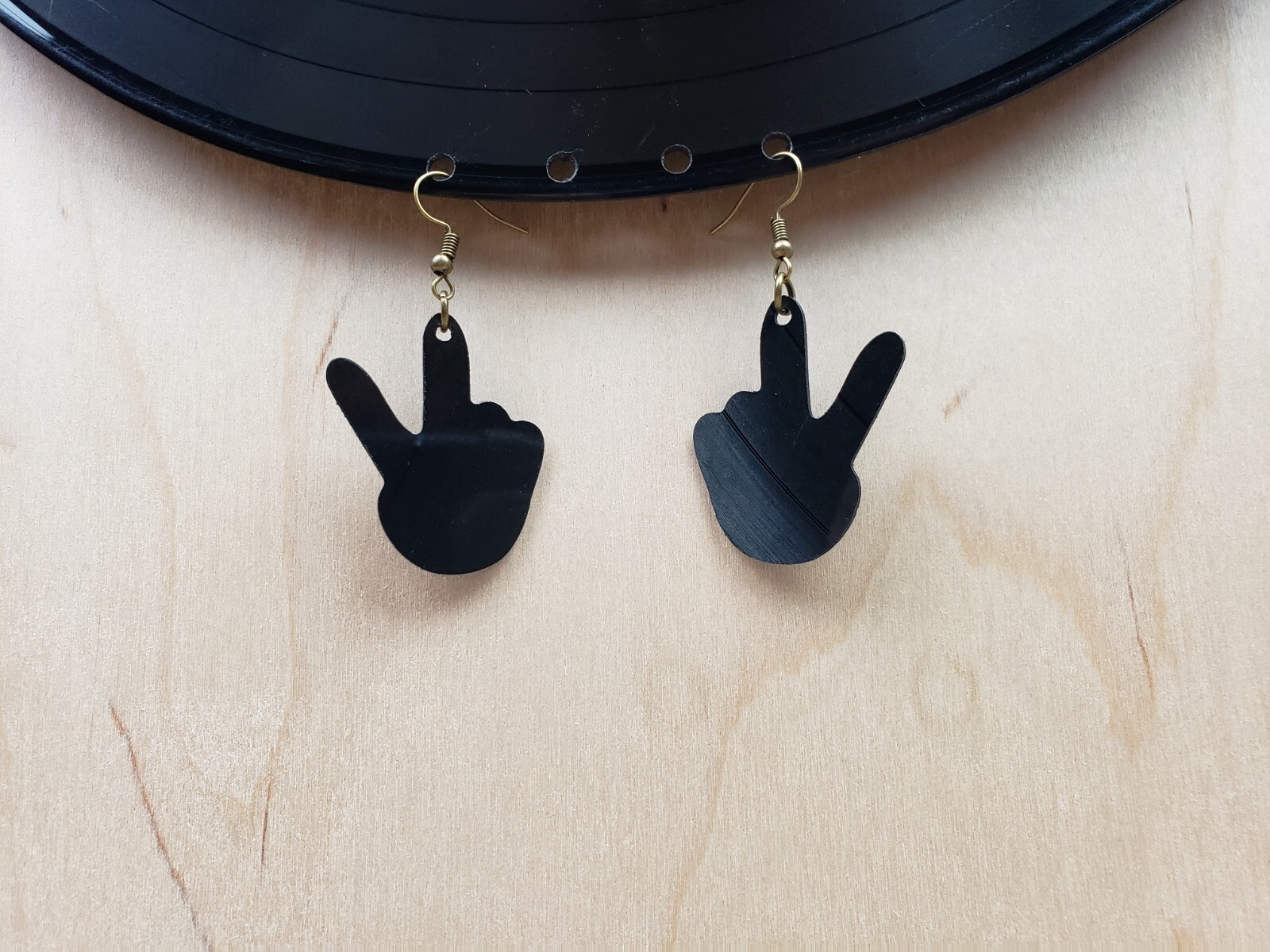 Upcycled Peace Love Sign Earrings Repurposed Vintage Music Record Symbol Jewelry