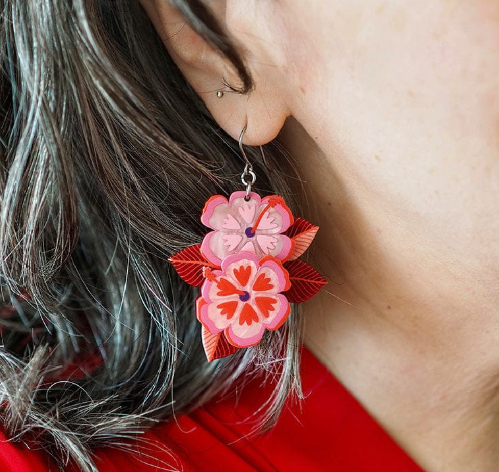 Erstwilder x Proust Halcyon Hibiscus Drop Earrings. NIB. Never Worn.