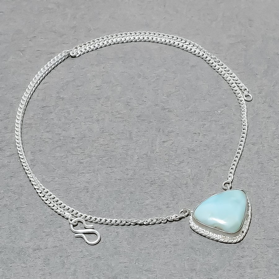 Caribbean Larimar Gemstone Chain Pendant Women’s Handmade Jewelry 0.7″ CP 768