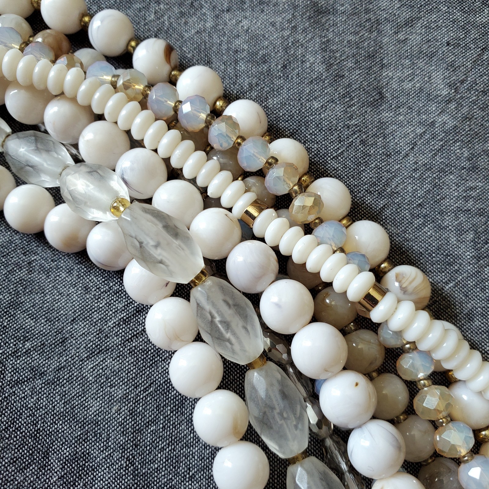 LOFT White and Gray Multistrand Necklace, 18 inch statement necklace