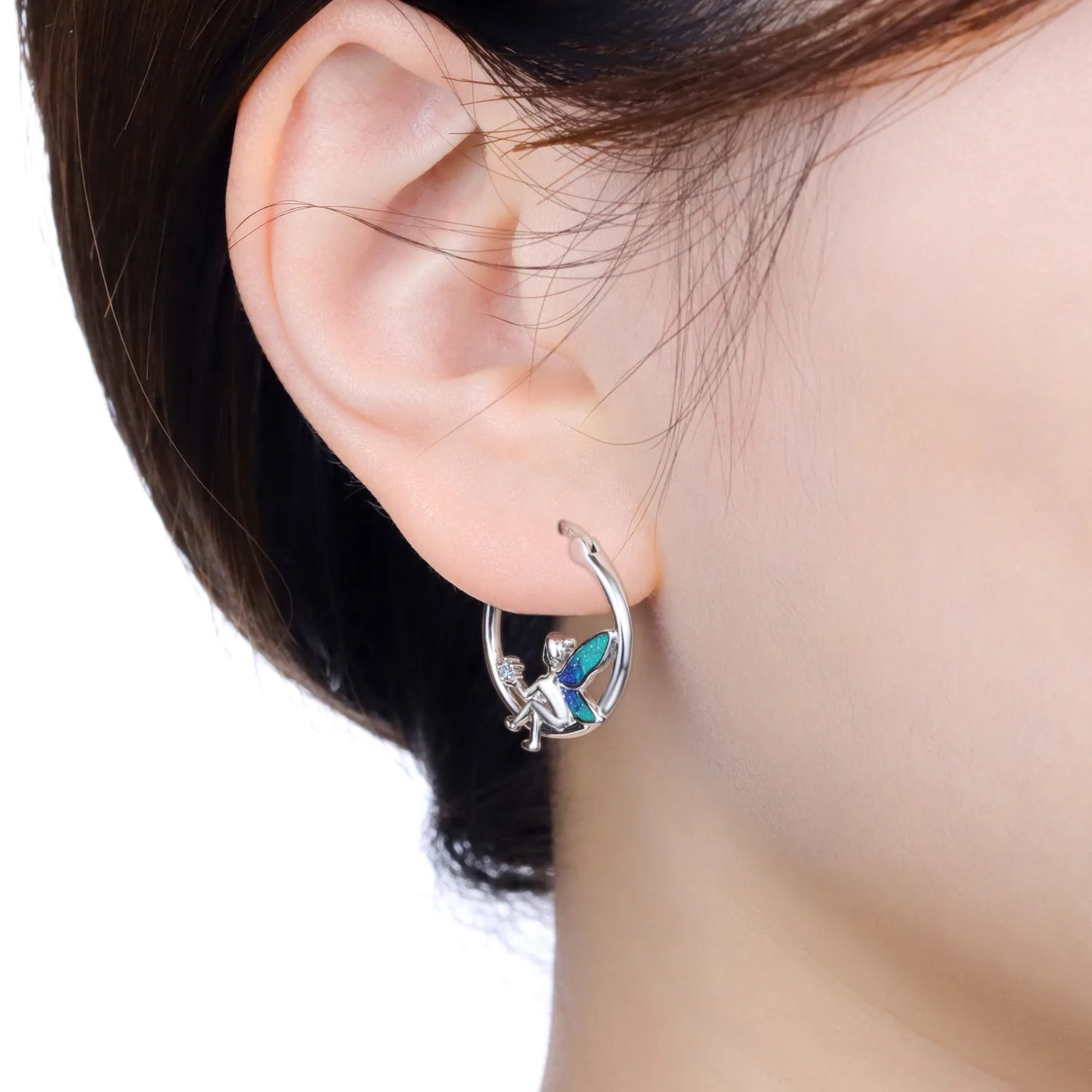 Angel Wings Star 925 Sterling Silver Hoop Earrings 20mm