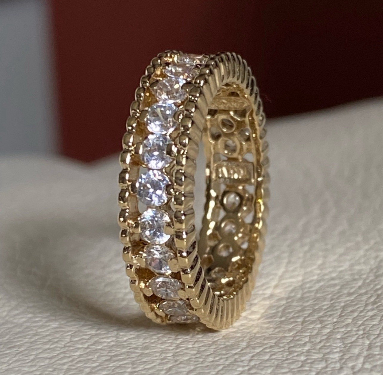 Vintage Uncas 925 Sterling Silver Gold vermeil Eternity Band Ring Size 8