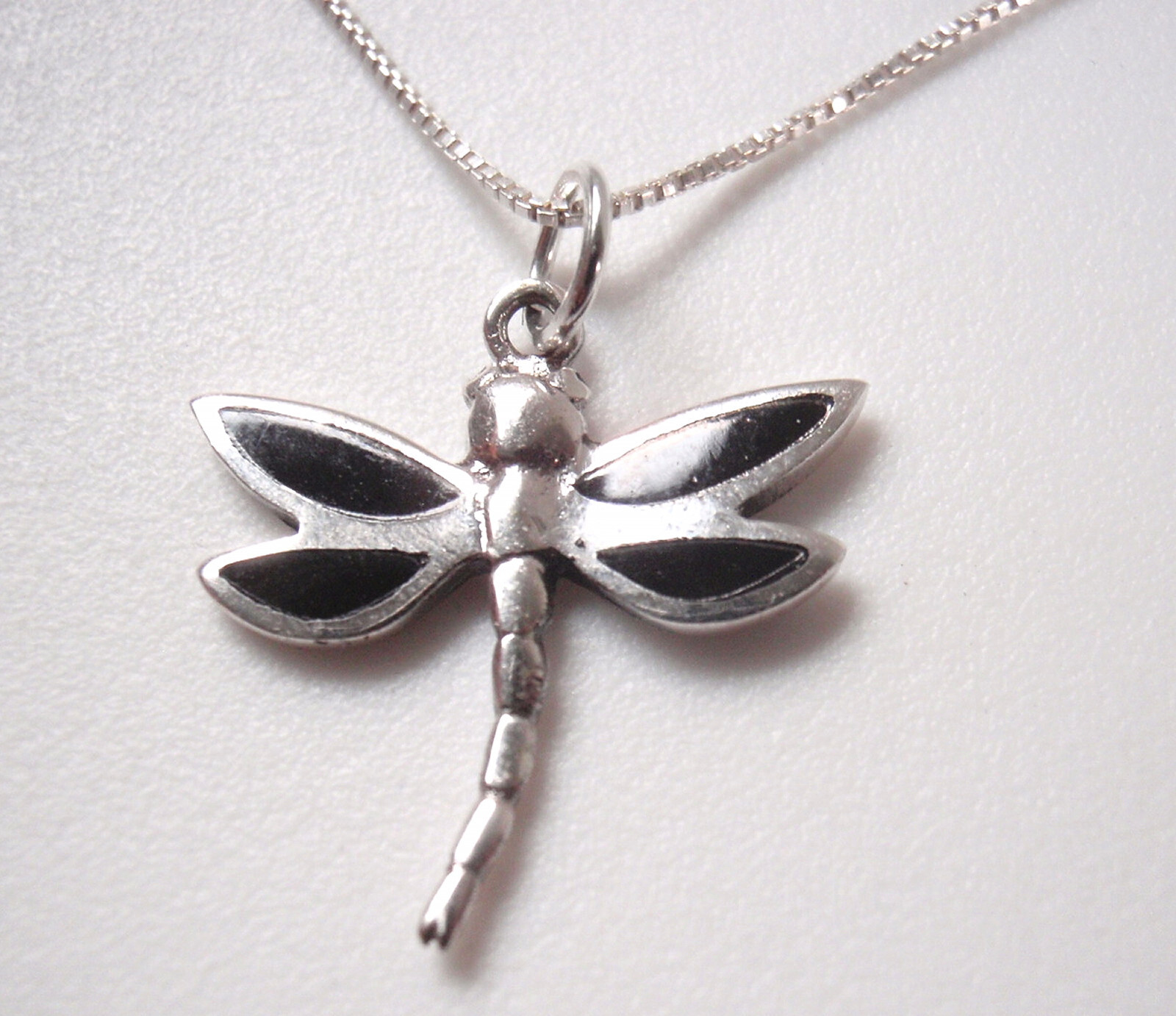 Reversible Dragonfly Simulated Black Onyx 925 Sterling Silver Pendant Small