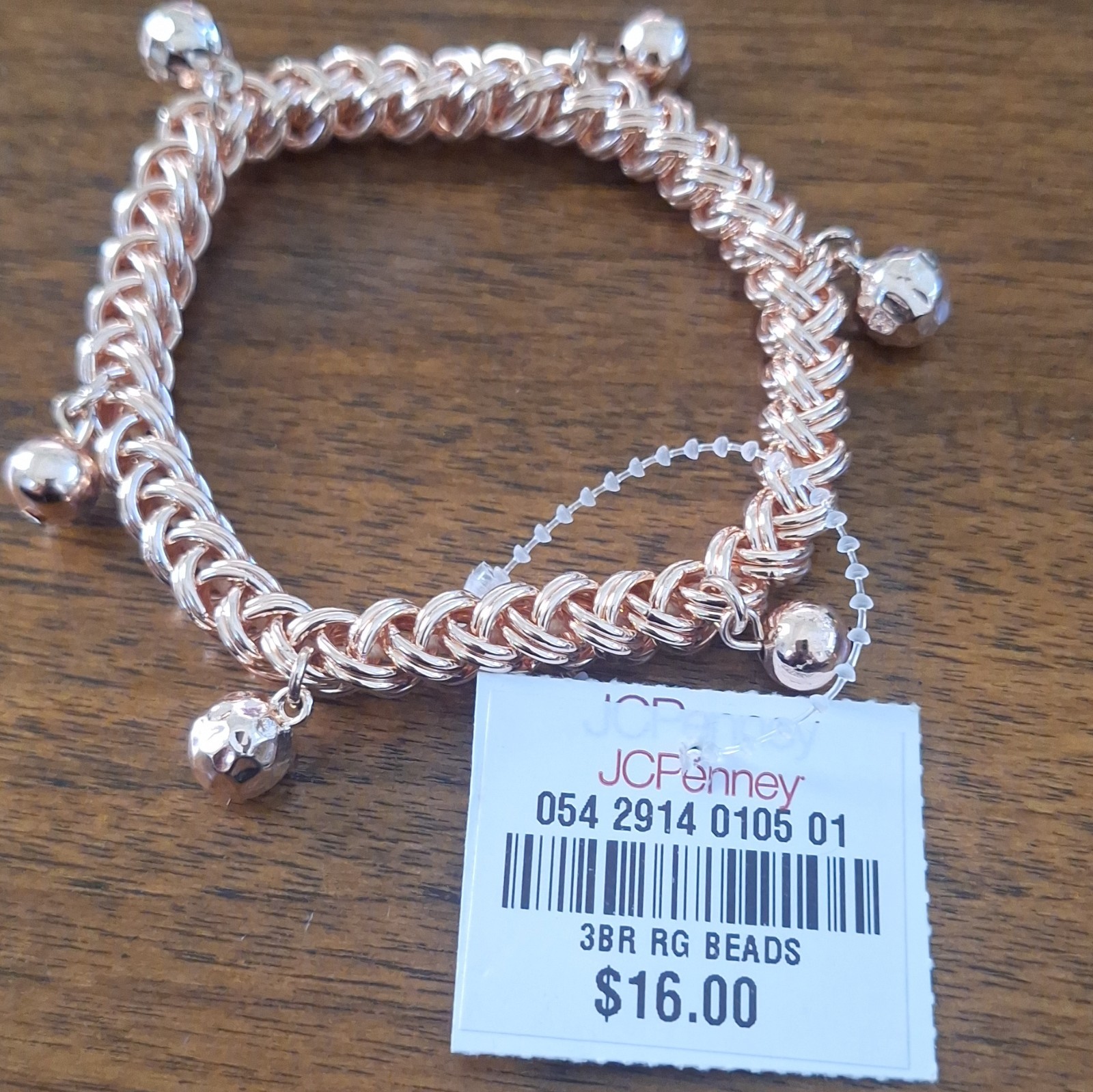 JCPenney Rose Gold Tone Metal Chain Charm Bracelet Round Dangle Bead Charms