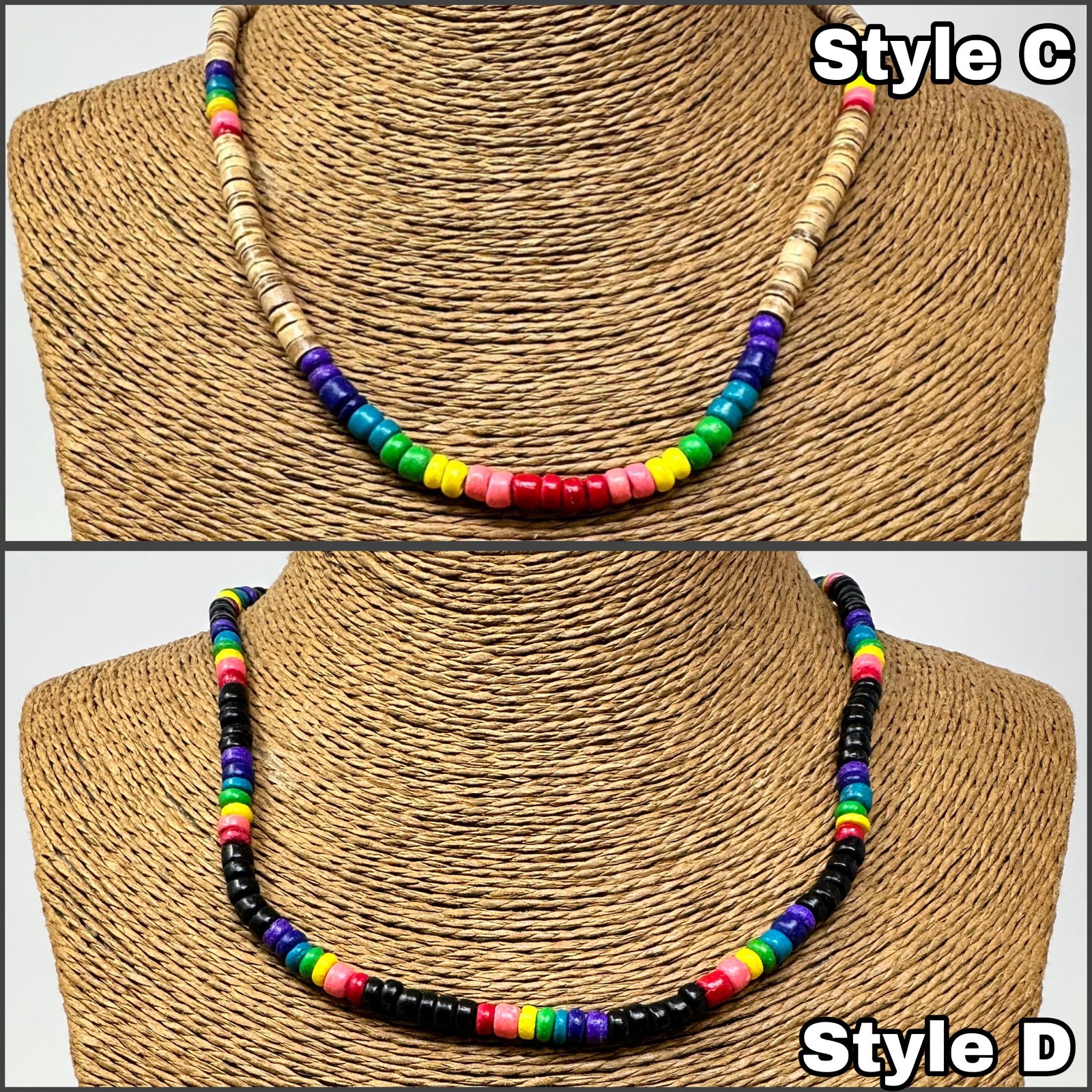 Handmade Rainbow Wooden Beaded Necklace LGBT Pride Unisex Beach Jewelry