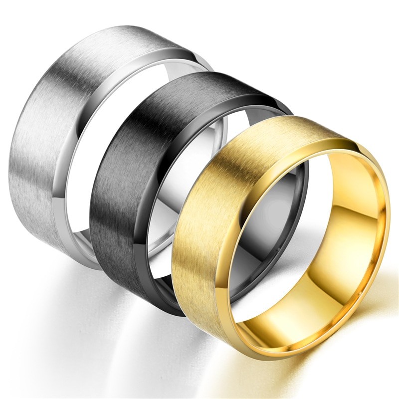 Men Stainless Steel Fill Metal Guy Wedding Band Ring Temporary Black/Gold/Silver