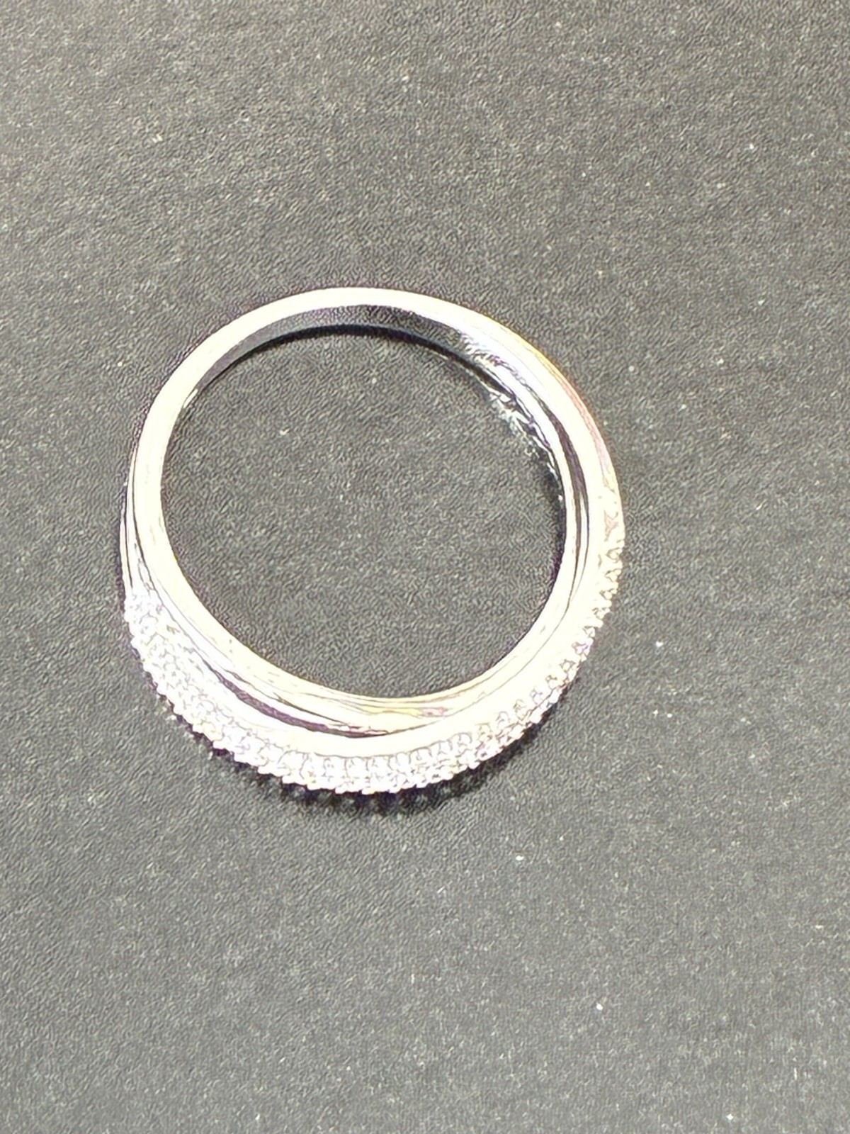 White Gold Plated Pavé Crisscross Band Ring Clear Round Stones Sz 10