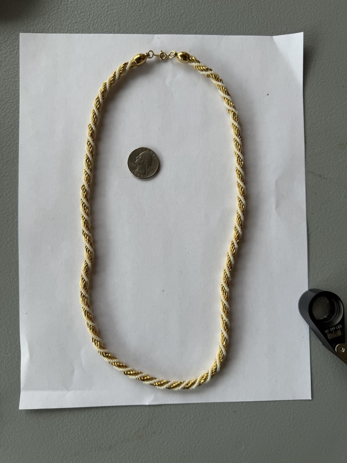 Vintage Trifari Gold Tone Twisted Rope Faux Seed Pearl Necklace 18” Signed