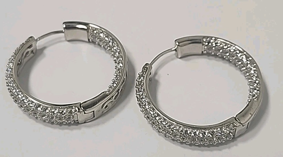 VIETNAM STERLING SILVER HOOP EARRINGS WITH CZ’S