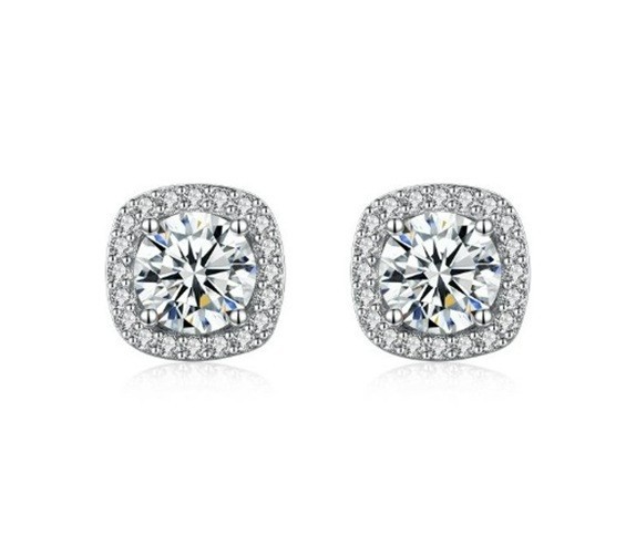 1.0 ct Moissanite Square Halo Stud Earrings | S925 | GRA Certificate & Warranty
