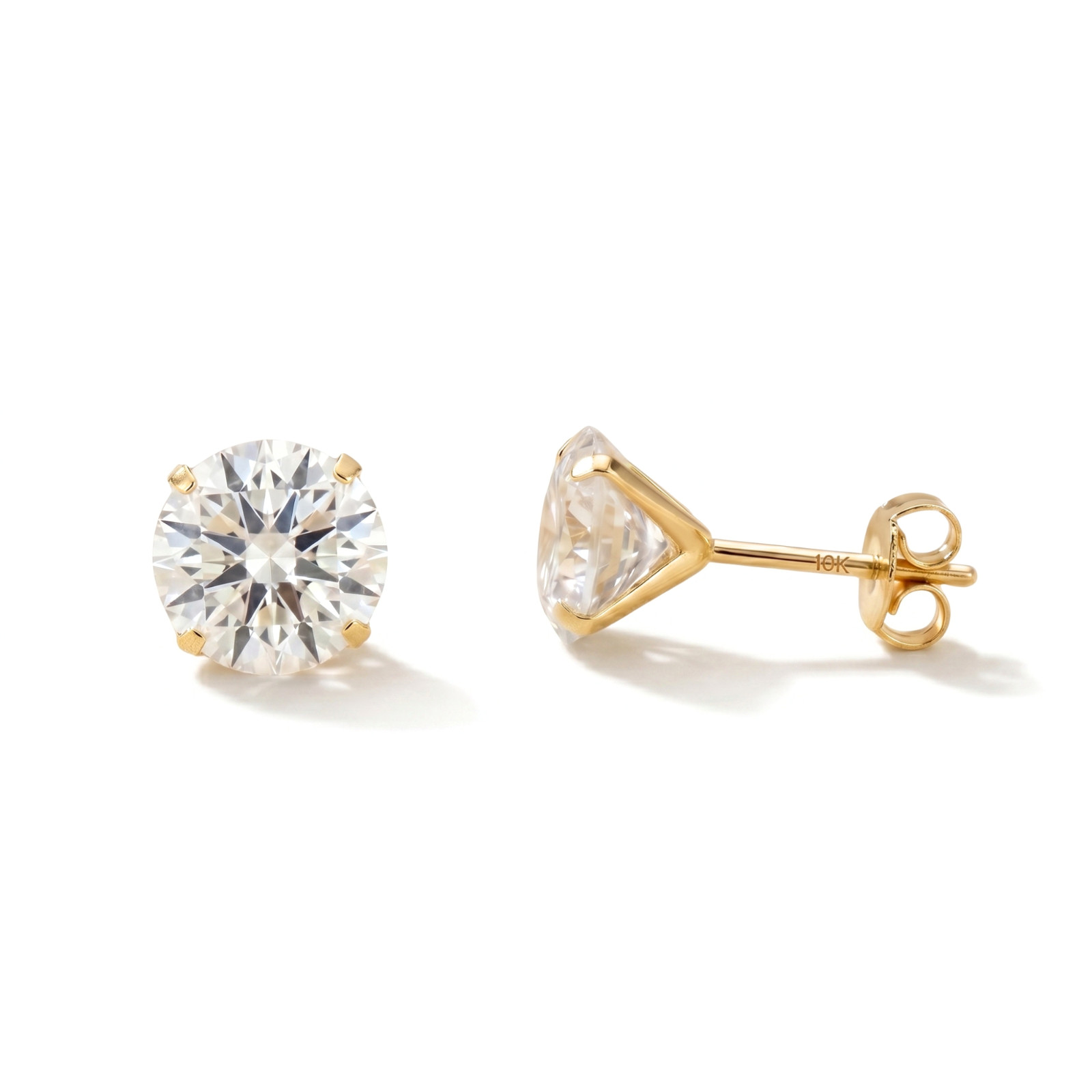 10K Real Solid Gold Solitaire Round CZ Studs Earrings Push-back Stamping 2mm-8mm