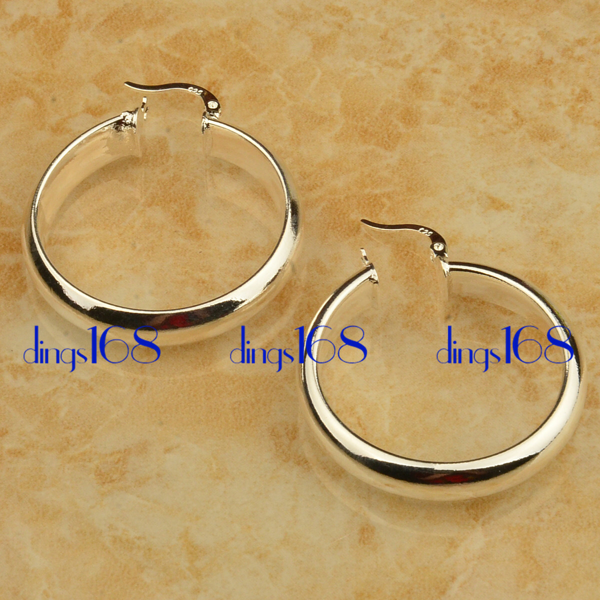 925 Sterling Silver Shiny 30mm Medium-Size 5mm Wide Flat Round Hoop Earrings HG2