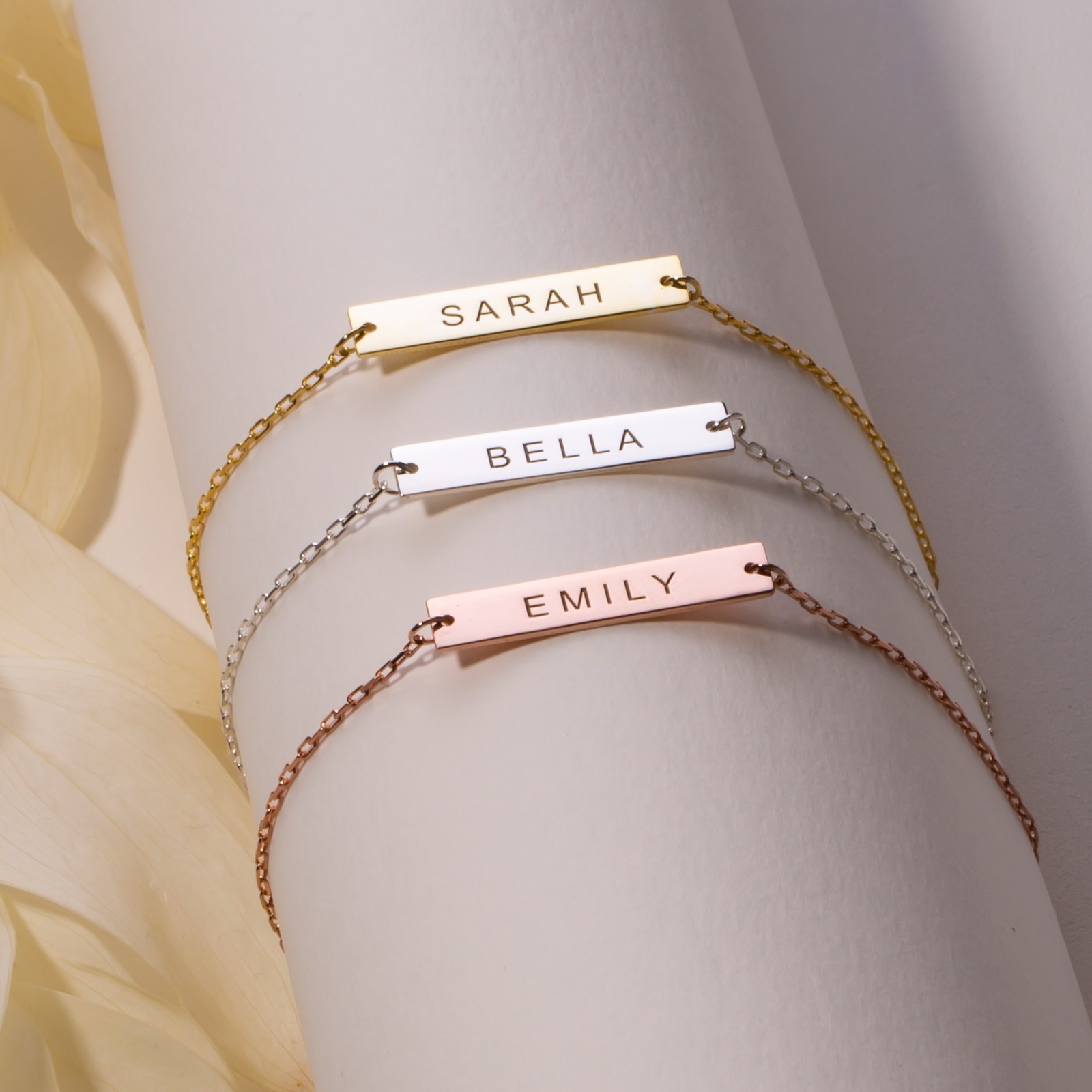Custom Engraved Name Bar Bracelet 925 Sterling Silver Gold/Rose Gold/Silver
