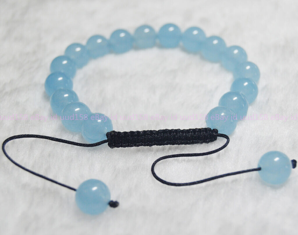 Handmade Fine 6/8/10/12mm Light Blue Jade Gemstone Round Beads Bracelet 7.5”