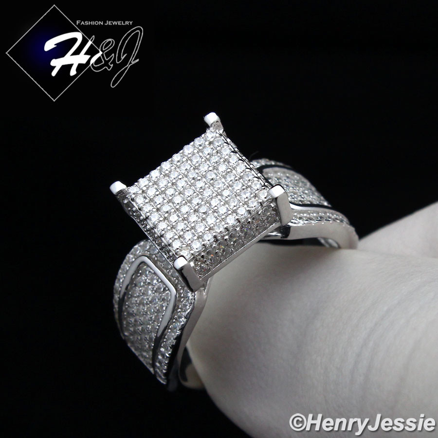 WOMEN 925 STERLING SILVER ICY BLING CZ 11MM SQUARE SHAPE ENGAGEMENT RING*SR82