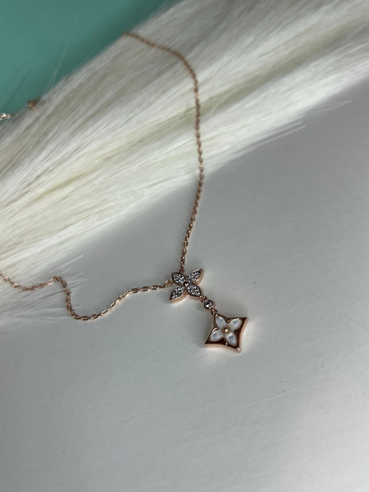 Gold Tone Flower Charm Pendant Cable Chain Necklace w/ White Stones Butterfly