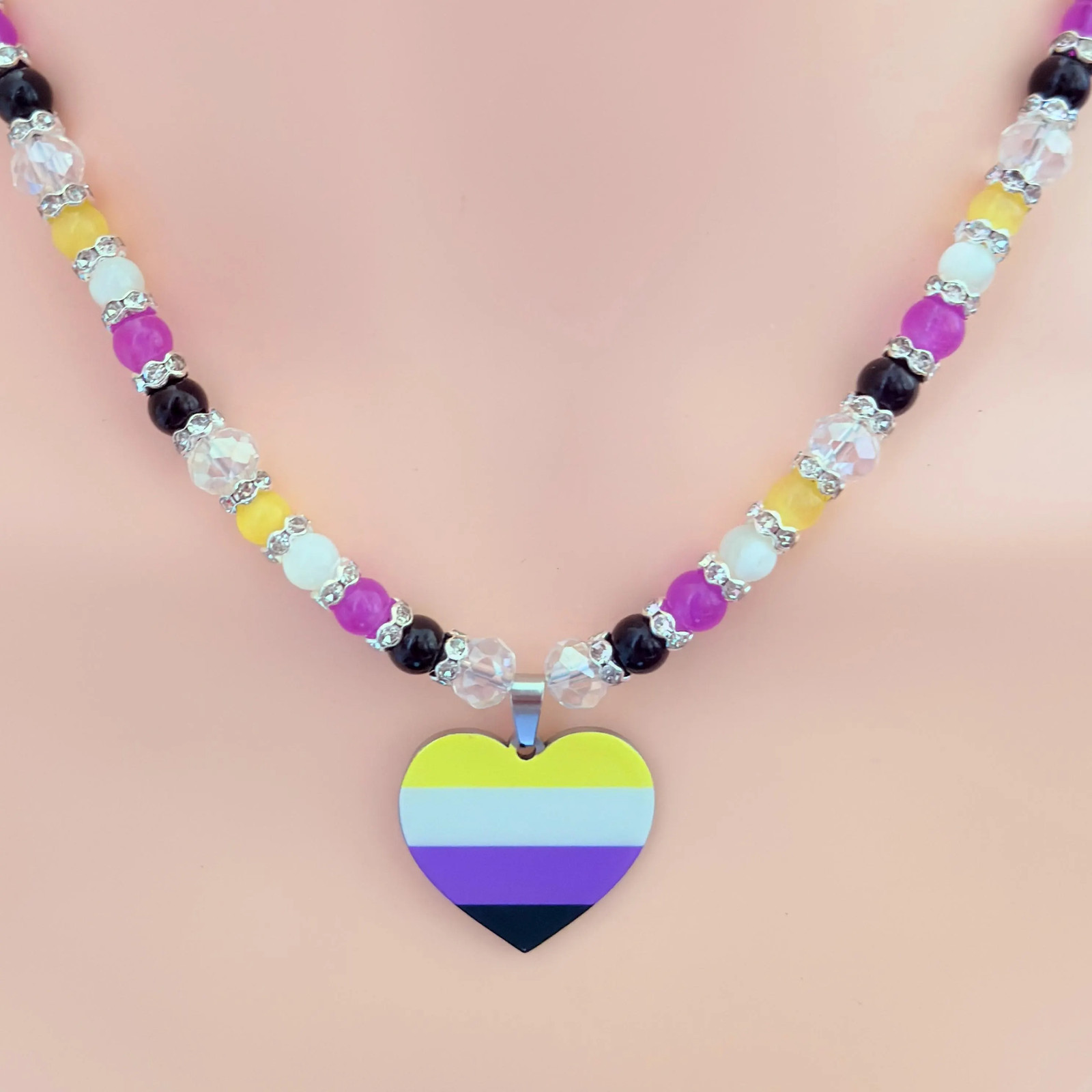 Nonbinary Pride Necklace | Enby at Heart Pendant | LGBTQ Queer Jewelry