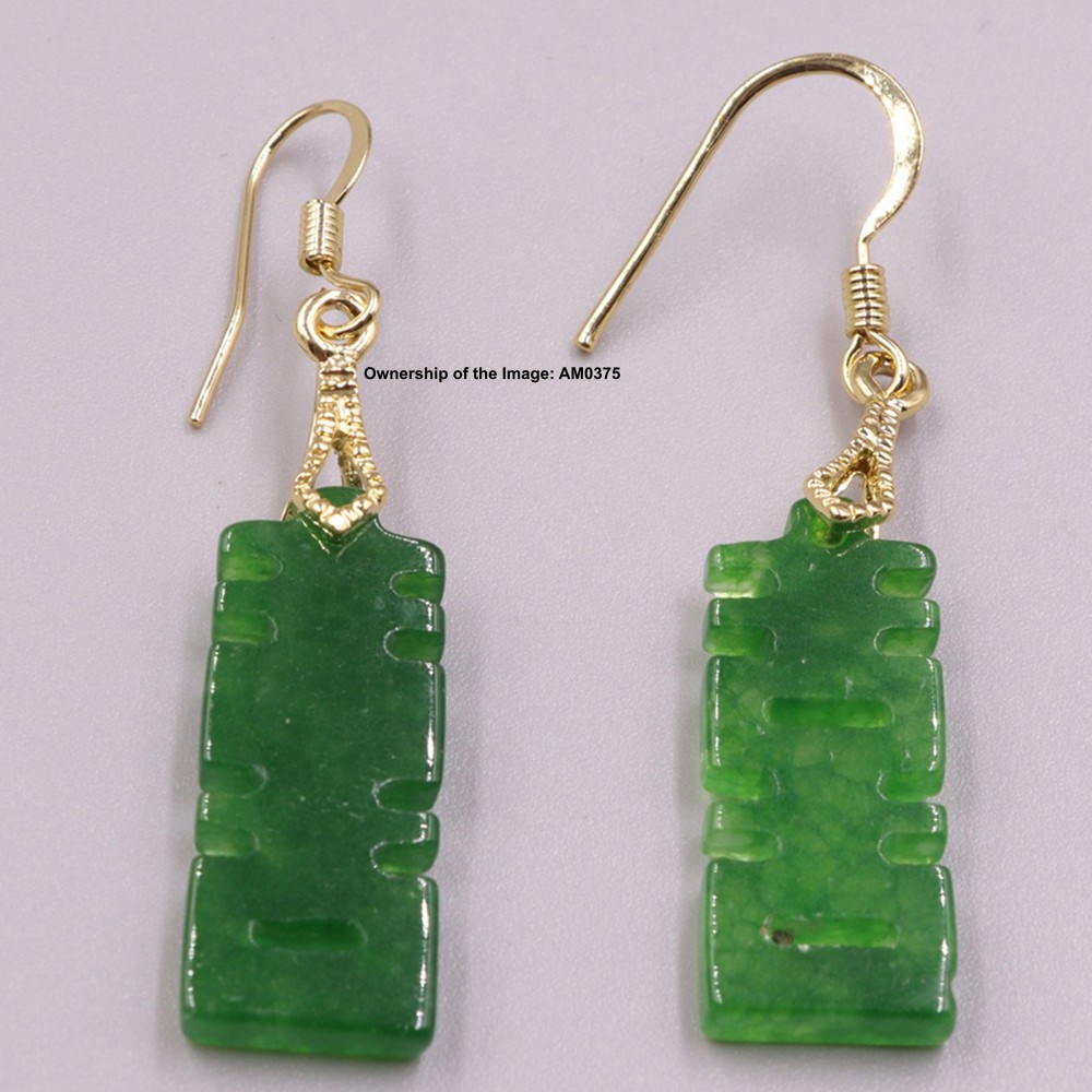 Wholesale 4pair Gold Plated Alloy Handmade Green Jade Dangle Earrings #4