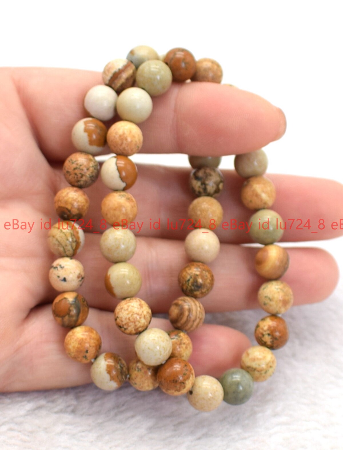 2 Pcs Natural Multicolor Picture Jasper Gems Round Beads Elastic Bracelet 7.5″