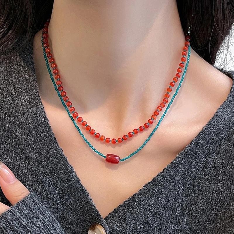 Orange Ceramic Fish Starfish Pendant Beaded Choker Necklace Boho Vacation
