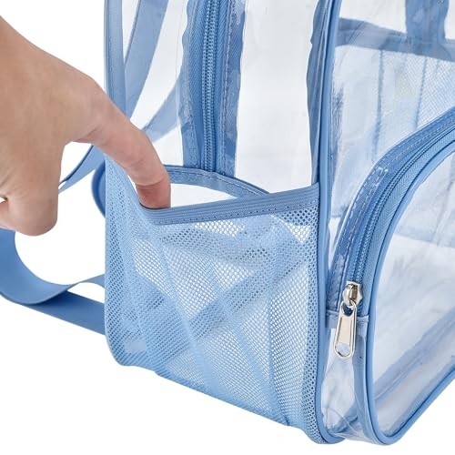 Clear Backpack for Stadium Events 12x12x6 with Front Sky Blue One Pocket