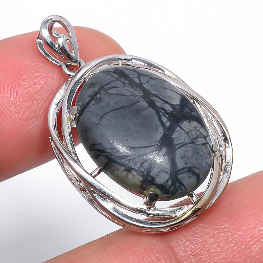 Picasso Jasper Gemstone 925 Sterling Silver Handmade Pendant 1.3″ T55