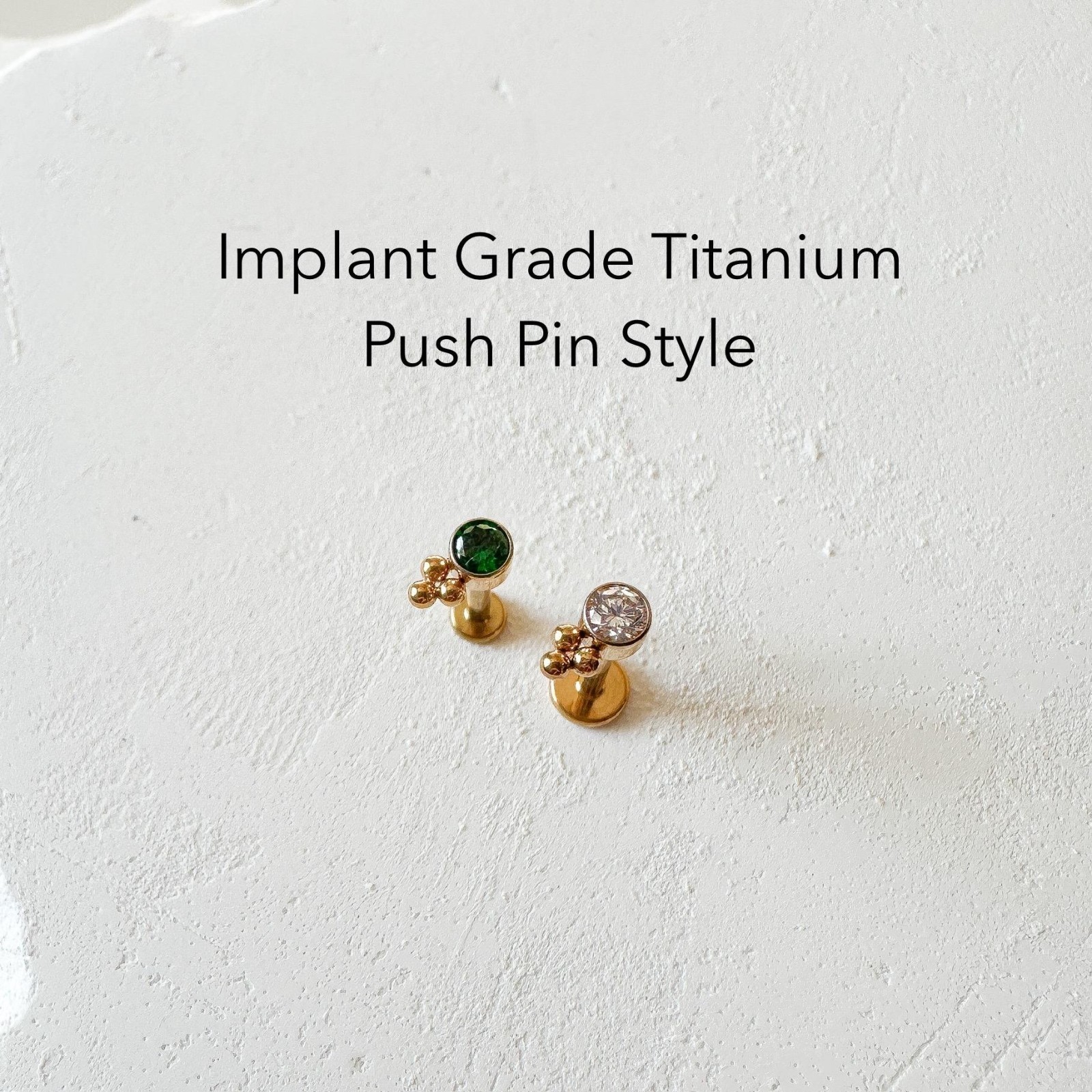 16g 18g Push Pin Titanium Emerald clover CZ Labret, Helix, Conch, Waterproof