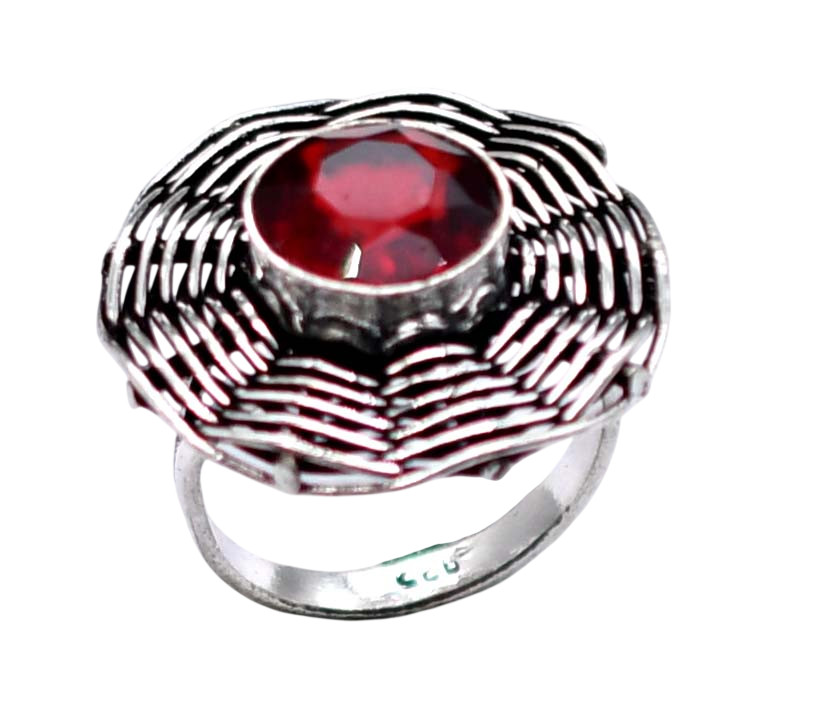 Red Garnet Gemstone Ethnic Handmade Antique Design Ring US Size-7 Z 53