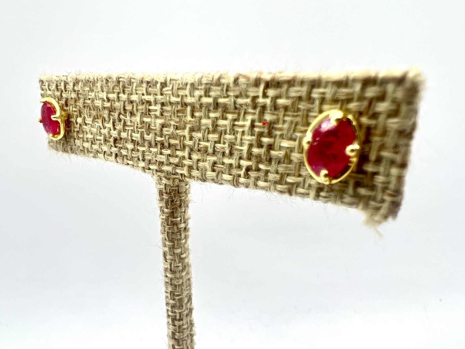 Ruby Gemstone Oval Post Back Earrings – Roost Collection – Gold Plated Silver
