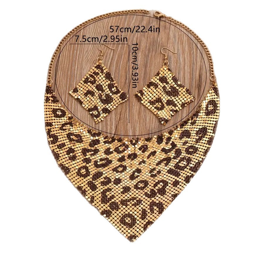 Punk Leopard Metal Mesh Choker Necklace Earrings Set Chunky Statement Jewelry
