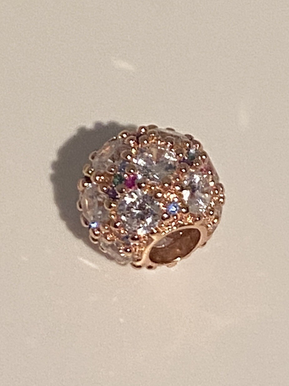 Gnoce 925 Starling Silver Rosa Gold Plated Colorful Diamonds Stones Charm New