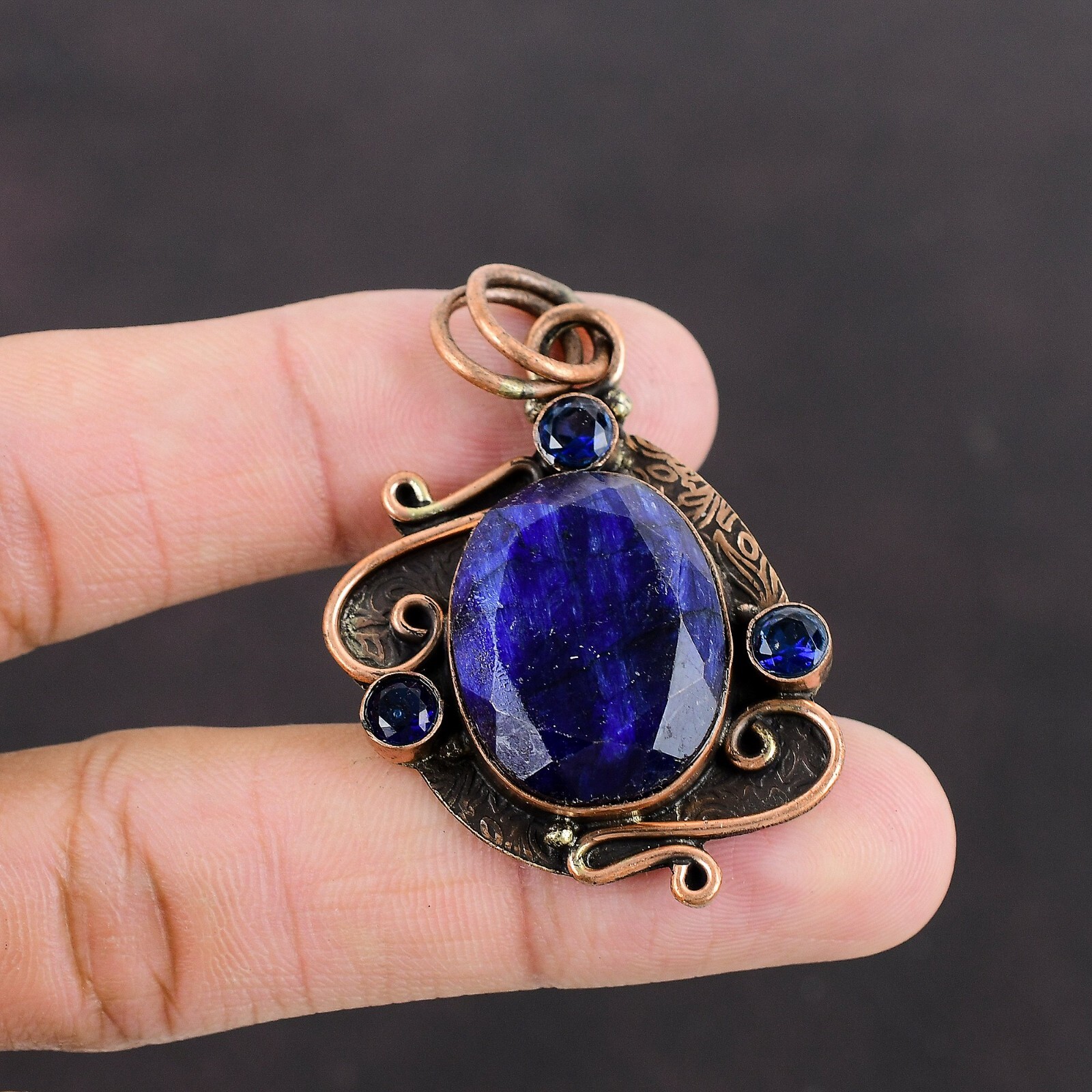 Mothers day Deal Copper Blue Saphire Stone Tanzanite Quartz Boho Pendant Jewelry