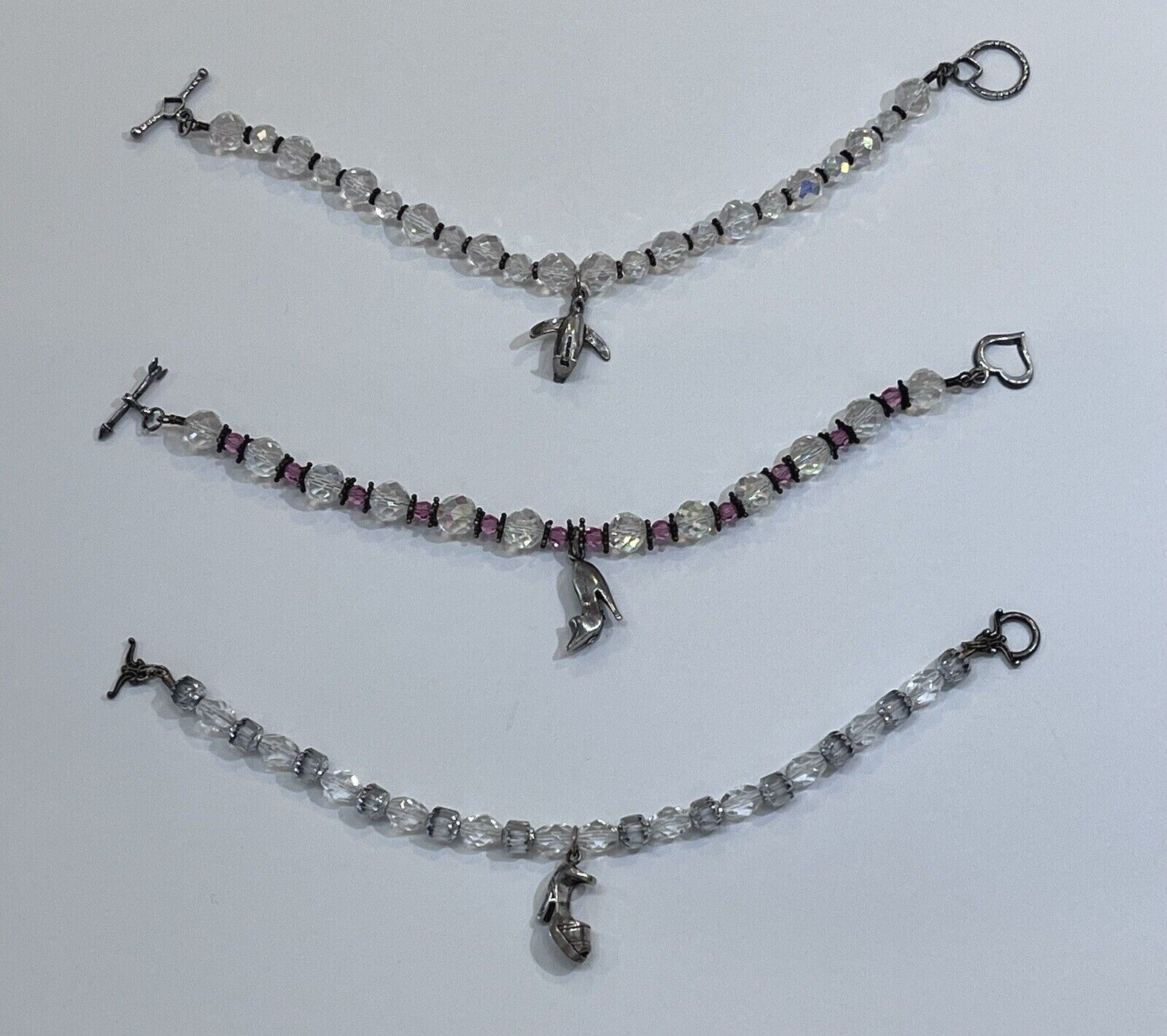 Handcrafted Glass Crystal Bracelets W/ Sterling 925 Dangle Charm Heels Penguin