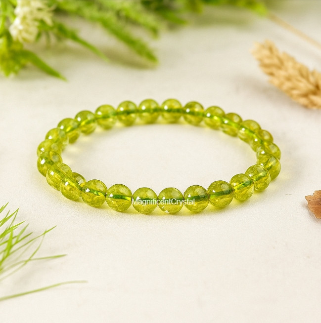 Peridot Bracelet 8MM Green Stone Beaded Stretch Jewelry August Birthstone Gifts