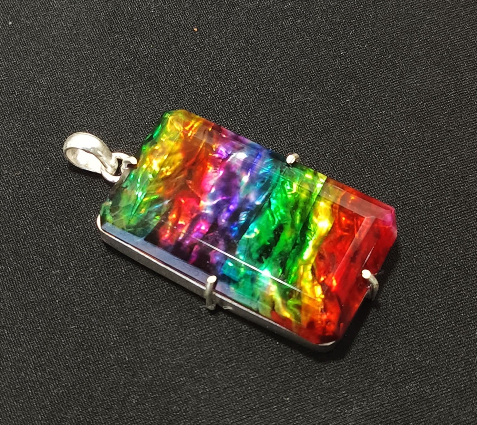 Certified 104.90 Ct Natural Ammolite 925 Solid Silver Rainbow Pendant Gemstone
