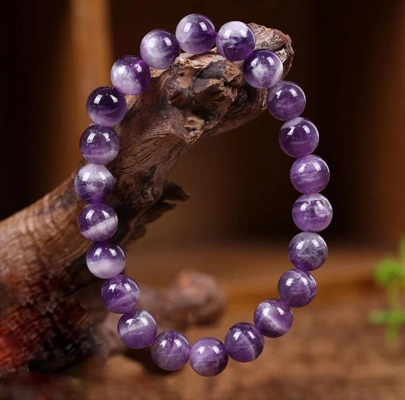 Amethyst Stretch Bracelet 10mm Purple Crystal Beaded February Birthstone Gift