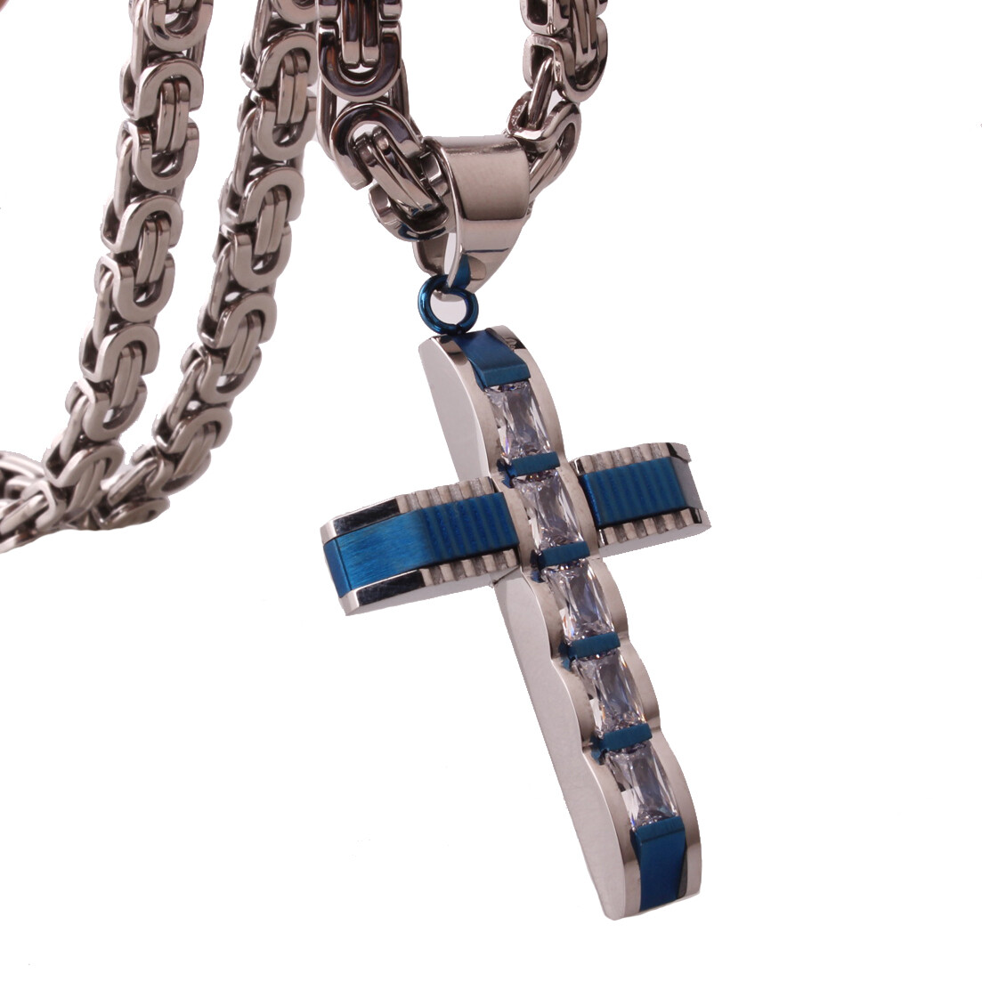 Hot MEN Chain Black Gold Silver Stainless Steel Byzantine Cross Pendant Necklace