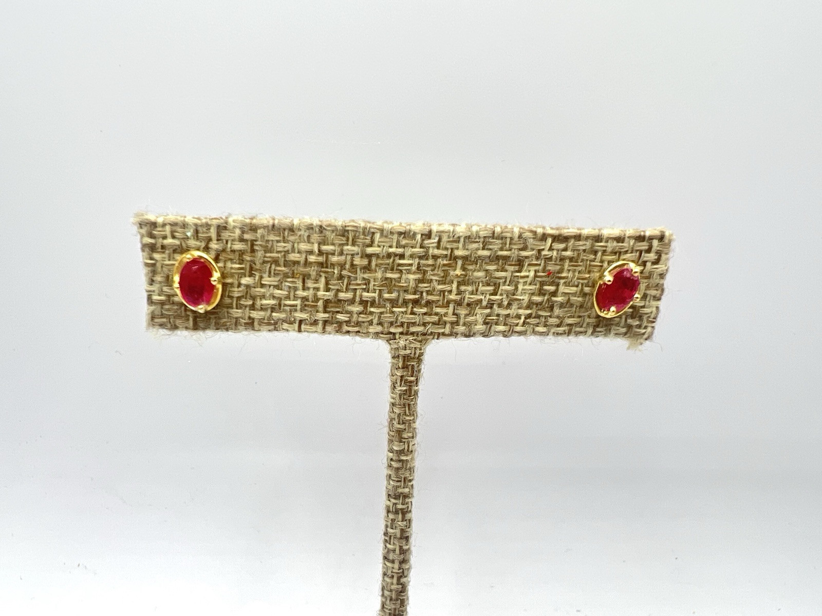 Ruby Gemstone Oval Post Back Earrings – Roost Collection – Gold Plated Silver